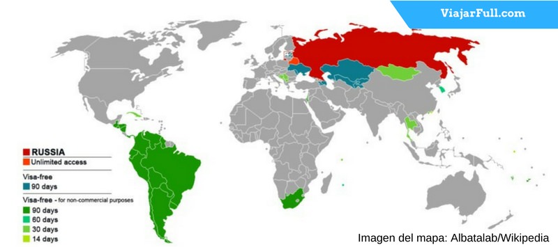 paises que no necesitan visa para viajar entrar ir visitar a Rusia