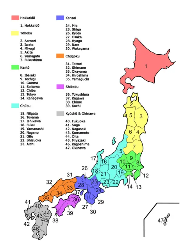 japon mapa prefectura